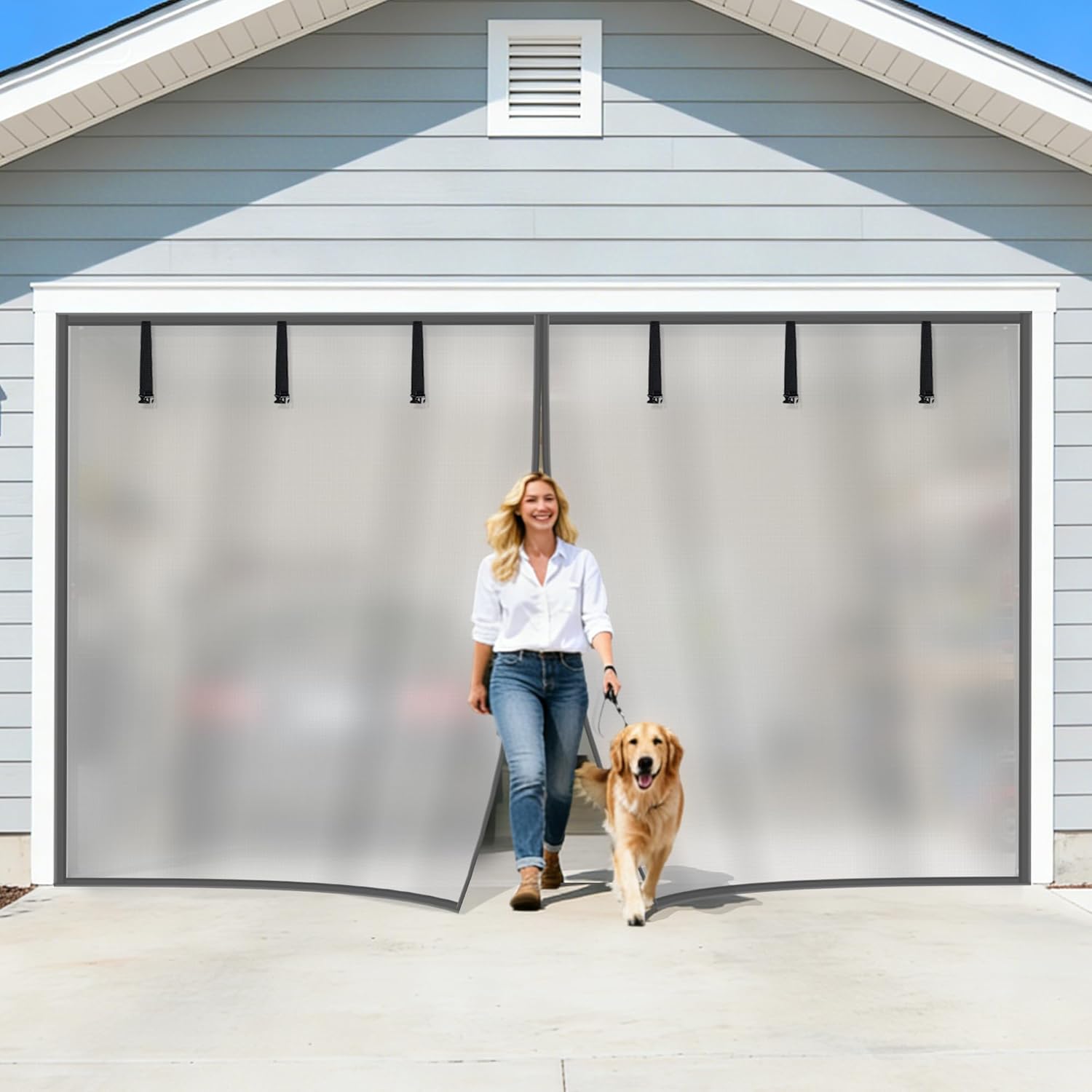 Privacy Garage Door Screen for 2 Car Garage 18x7FT, Blackout Magnetic Screen Door with Retractable Fiberglass Mesh&Heavy Duty Weighted Bottom, Privacy Screen Easy Assembly&Pass for Patio-Sliver Grey