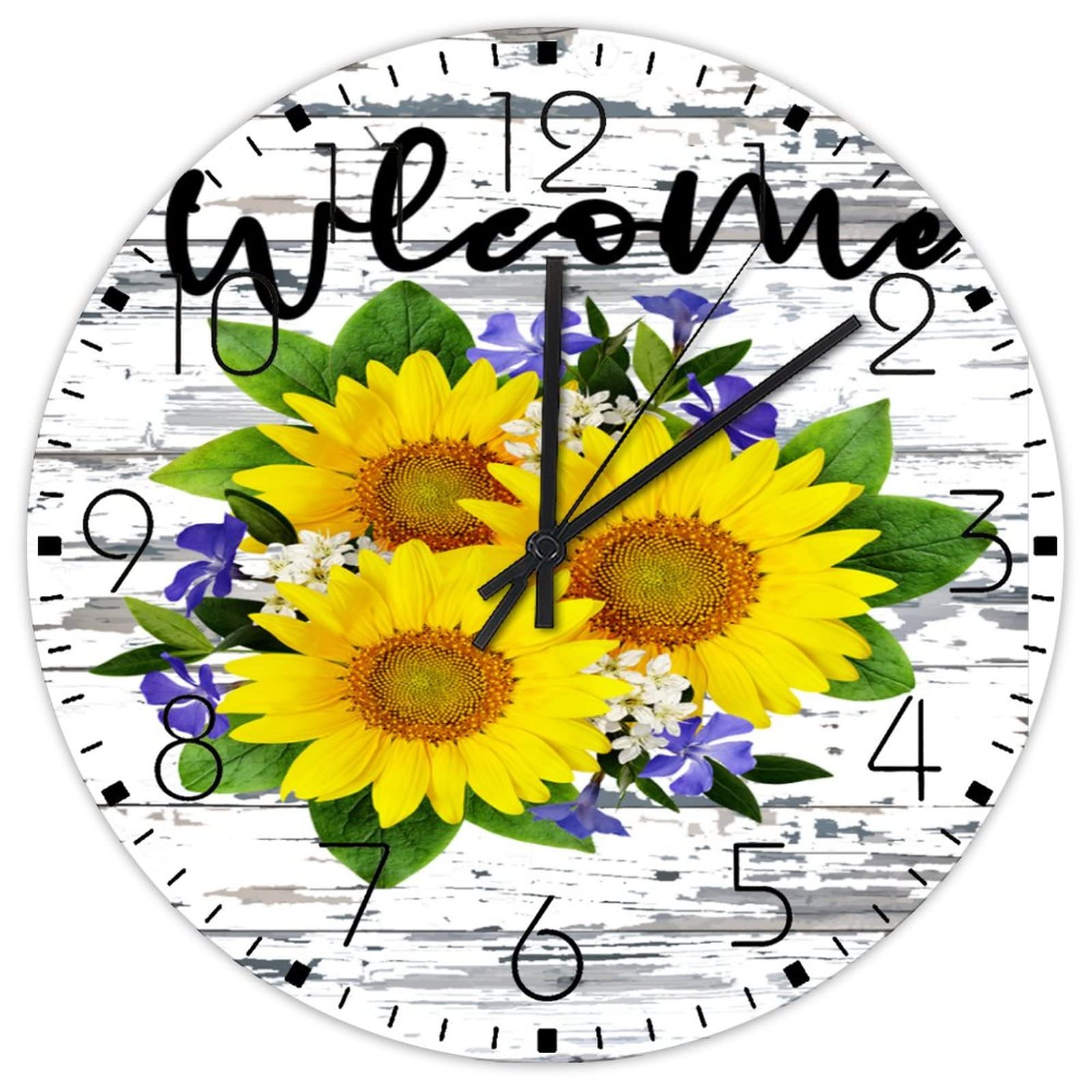 Horloge en bois tournesol pour décoration de cheminée et atelier