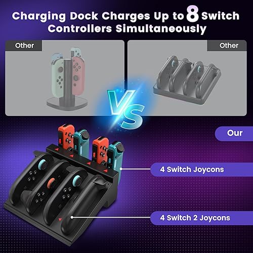 Miniatura 2 de Cargador de controlador de interruptor para Nintendo Switch 2 y 1 y OLED, base de carga rápida Joycon 8 en 1, estación de carga Joycon con