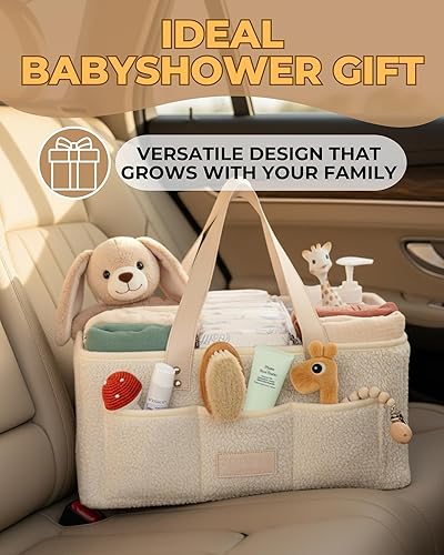 Miniatura 8 de Organizador de pañales para bebé con cambiador portátil, organizador de pañales de forro polar de peluche para cambiador - Cesta para cambios