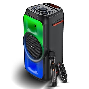 Portronics Iron Beats III 200W Party Speaker with Wireless Karaoke Mic, Upto 4 Hours Playtime, Bluetooth V5.3, SD Card/USB Drive/AUX in Port, Full Screen LED Lights, Bass/Treble Adjustment (Black)