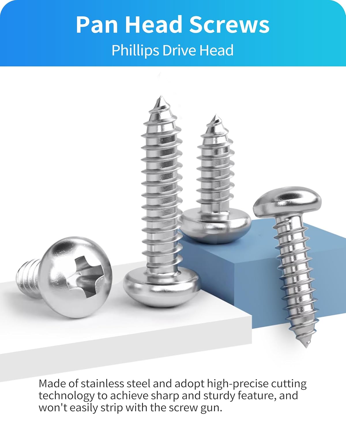 520Pcs Stainless Steel Wood Screws Set,#4#6#8#10#12 Phillips Pan Head Sheet Metal Screws Self Tapping Wood Screws Assortment Kit,Length 3/8" to 1-1/2" (Pan Head 520PCS)