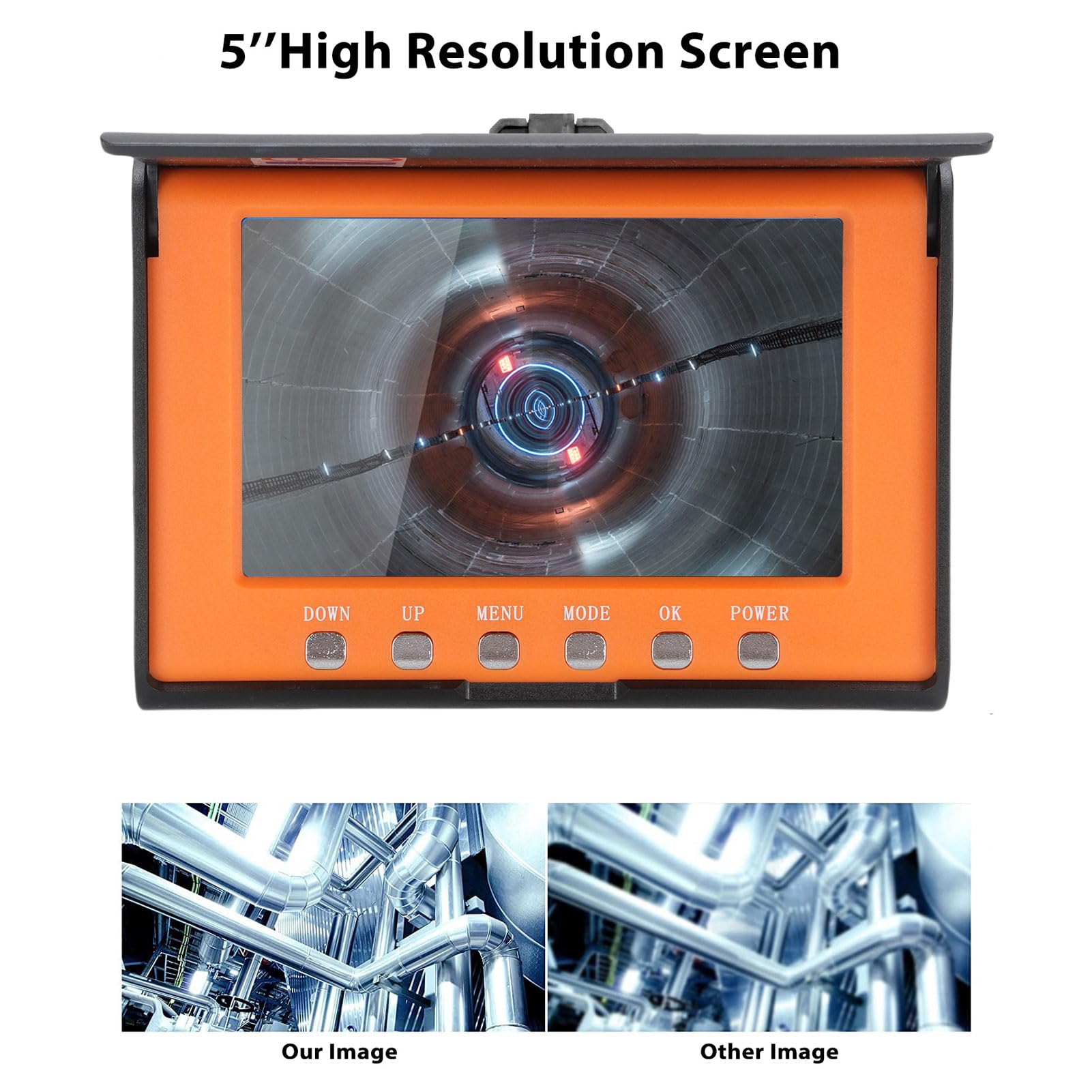Domary 1080P Pipe Inspection Camera with 18mm Lens and 5" Screen for