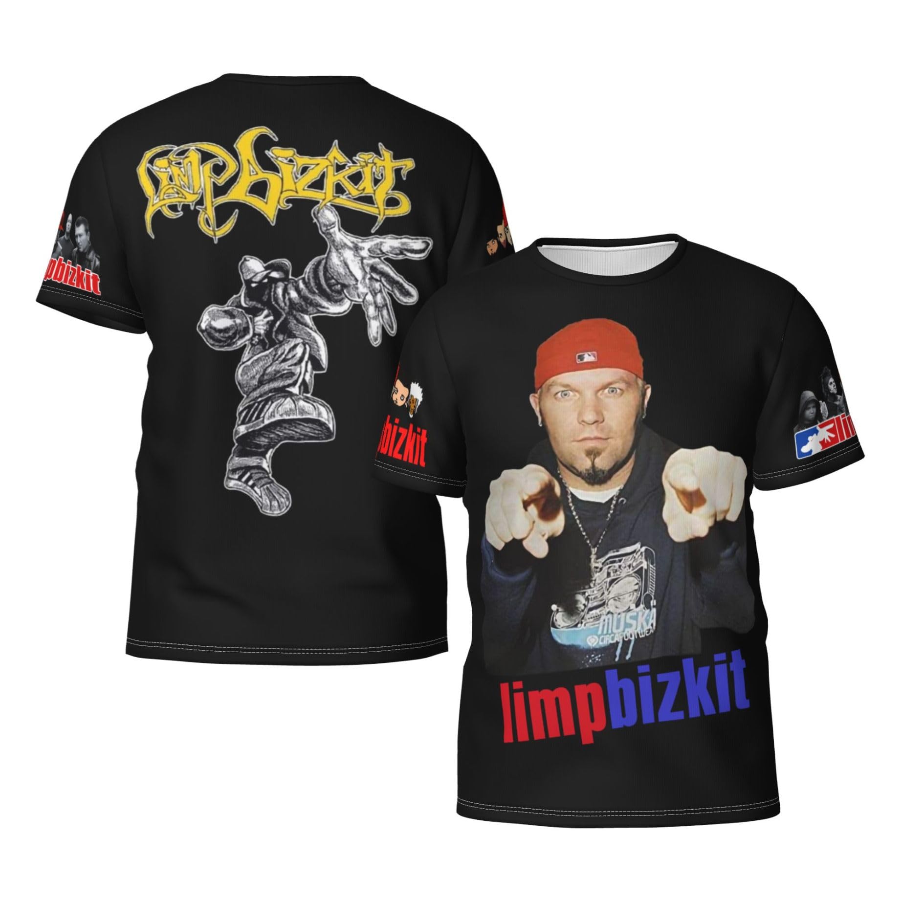 Man's Bizkit Rap Rock Band Limp T-Shirts Casual Summer Tees Crewneck Short Sleeve Shirts with Multi-Side Prints Multicoloured L