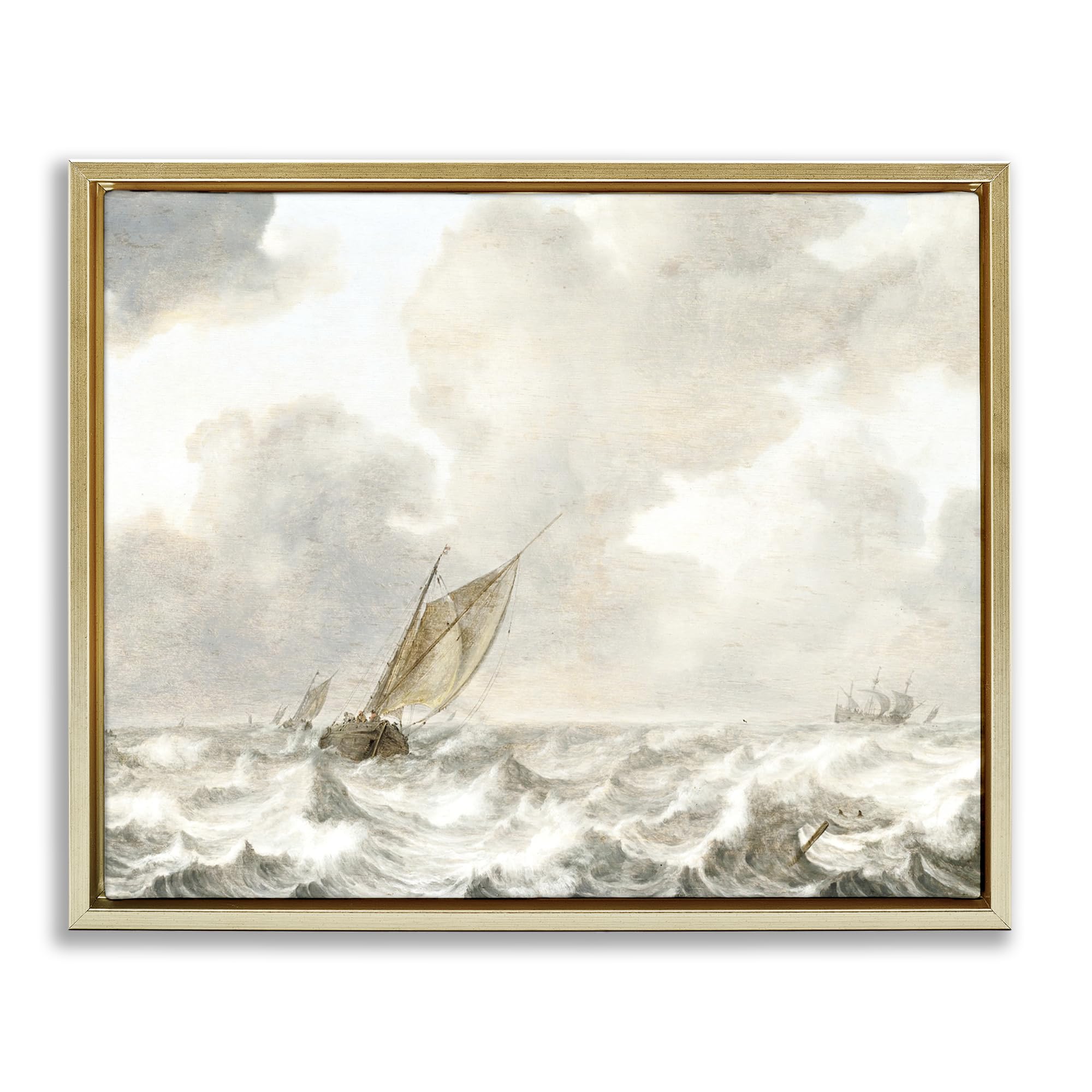 Stupell Industries Metallic Gold (Matte) Stormy Seas Nautical Coastal Voyage, 24 X 30 Inch Canvas In Floater Frame