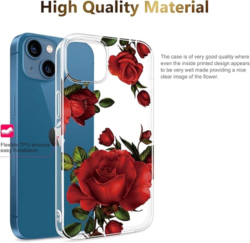 Miniatura 10 de JAHOLAN Funda transparente para iPhone 13 Mini con flores, para niñas y mujeres, a prueba de golpes, con purpurina y patrón floral, funda rígida