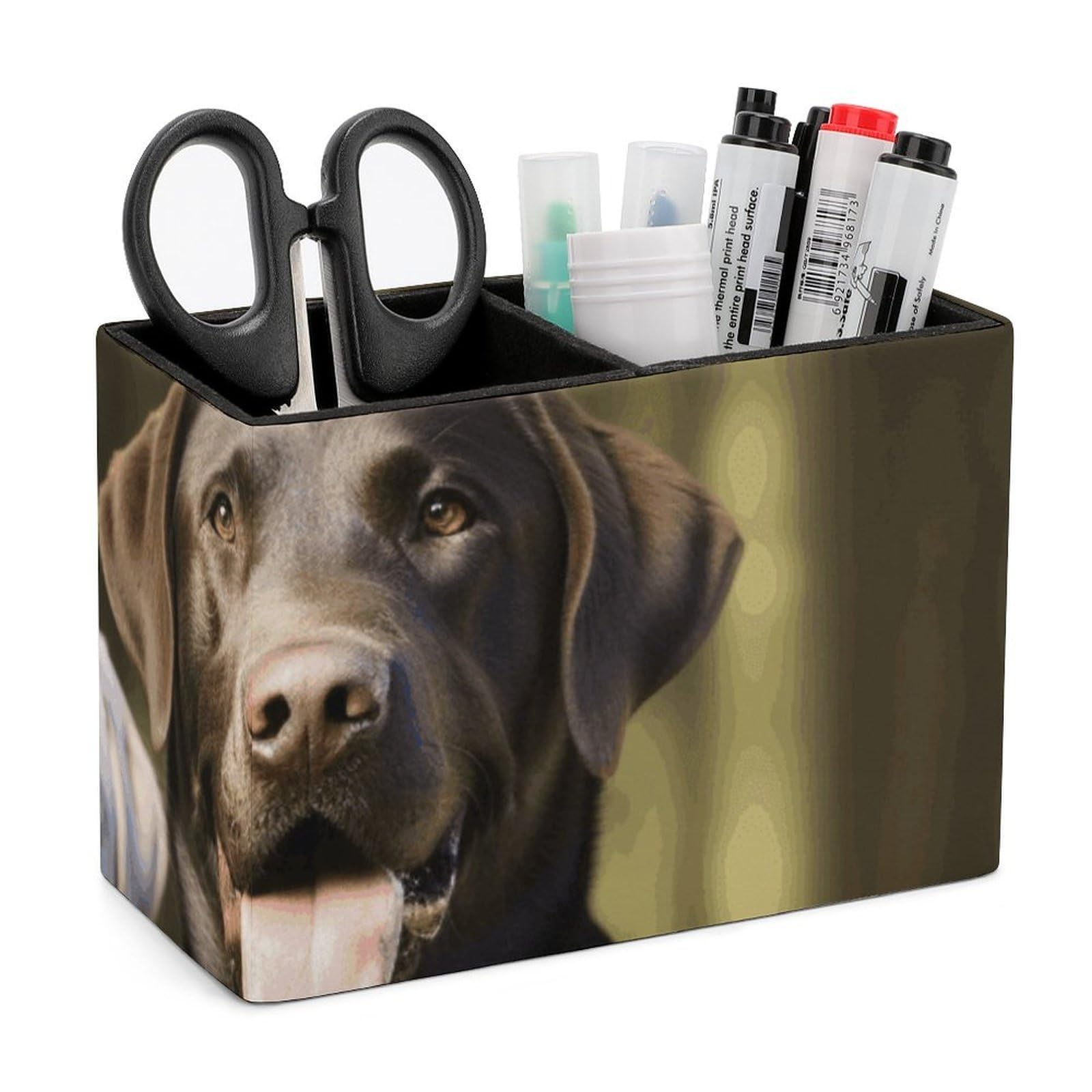 JTREHY Labrador Pencil Holder Exquisite Fashion Leather Pen Receptacle Soft High-End Pen Container for Office Home Accessories Or Housewarming Present