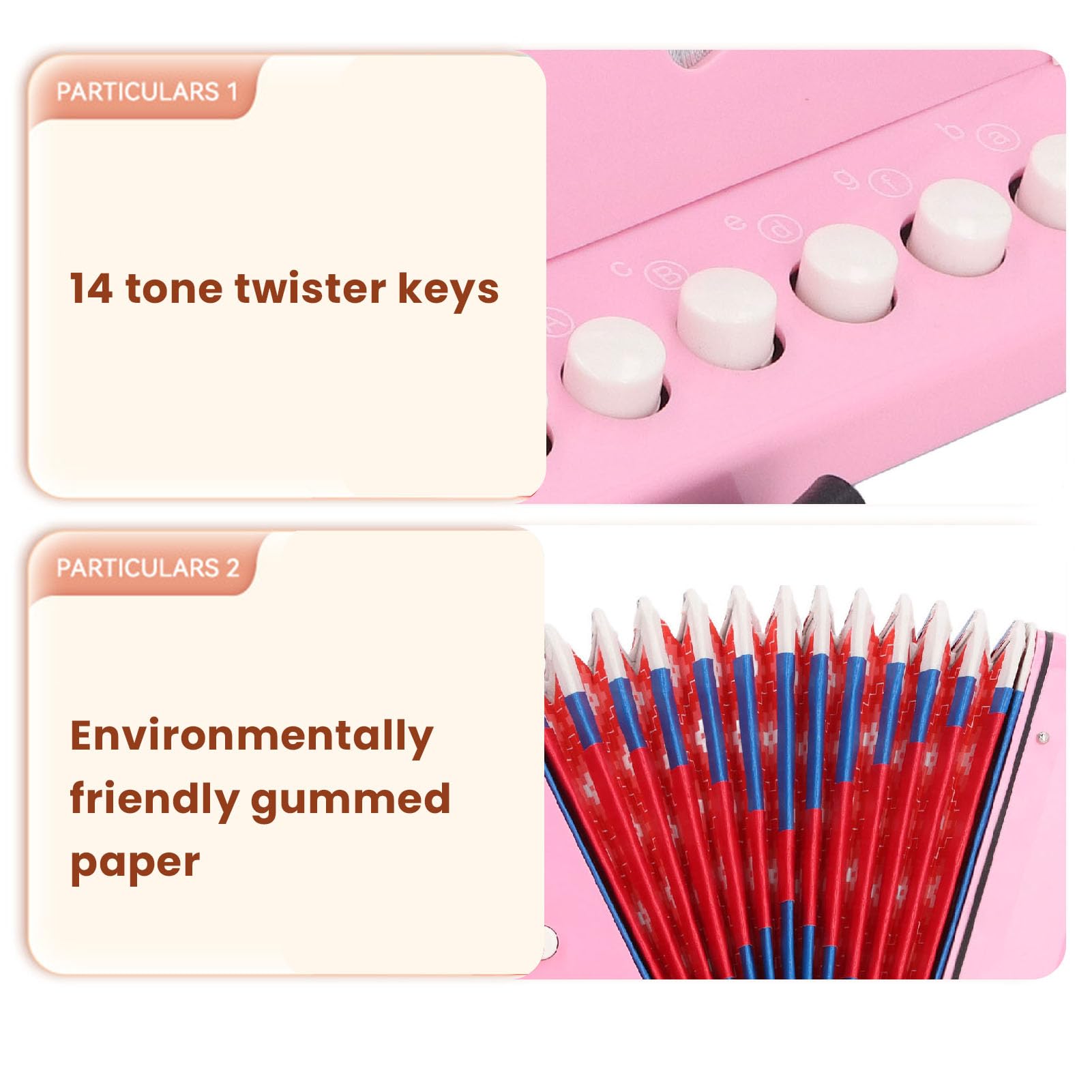 Fisarmonica a Pulsanti 7 Tasti, Rosa, per Principianti e Bambini, Portatile e Facile da Imparare