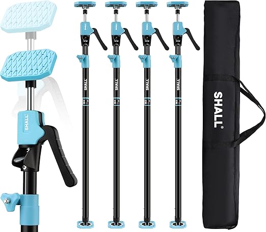 SHALL Cabinet Jack Support Pole, 54-114 in Steel Telescopic Quick Support System Rod, Adjustable 3rd Hand Tool with 154lbs Capacity for Lifting Drywall Cabinet Cargo Bars, 4 Pack w/Storage Bag