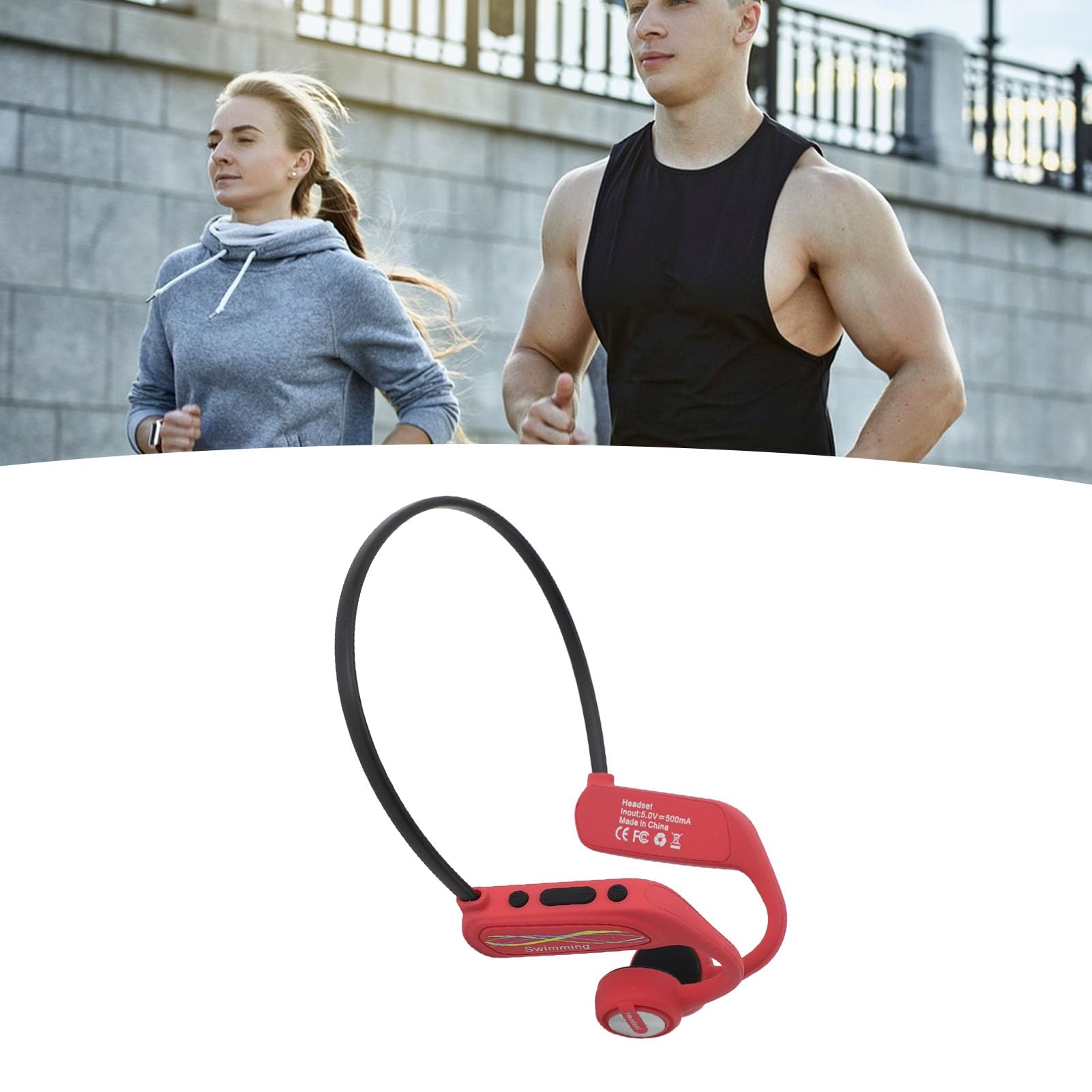Profesjonalne podwodne słuchawki wodoodporne Non in Ear Wireless IP68 Bluetooth 5.0 Słuchawki przewodnictwo kostne z pamięcią 16G do pływania na rowerze Otwarte ucho (Czerwony)