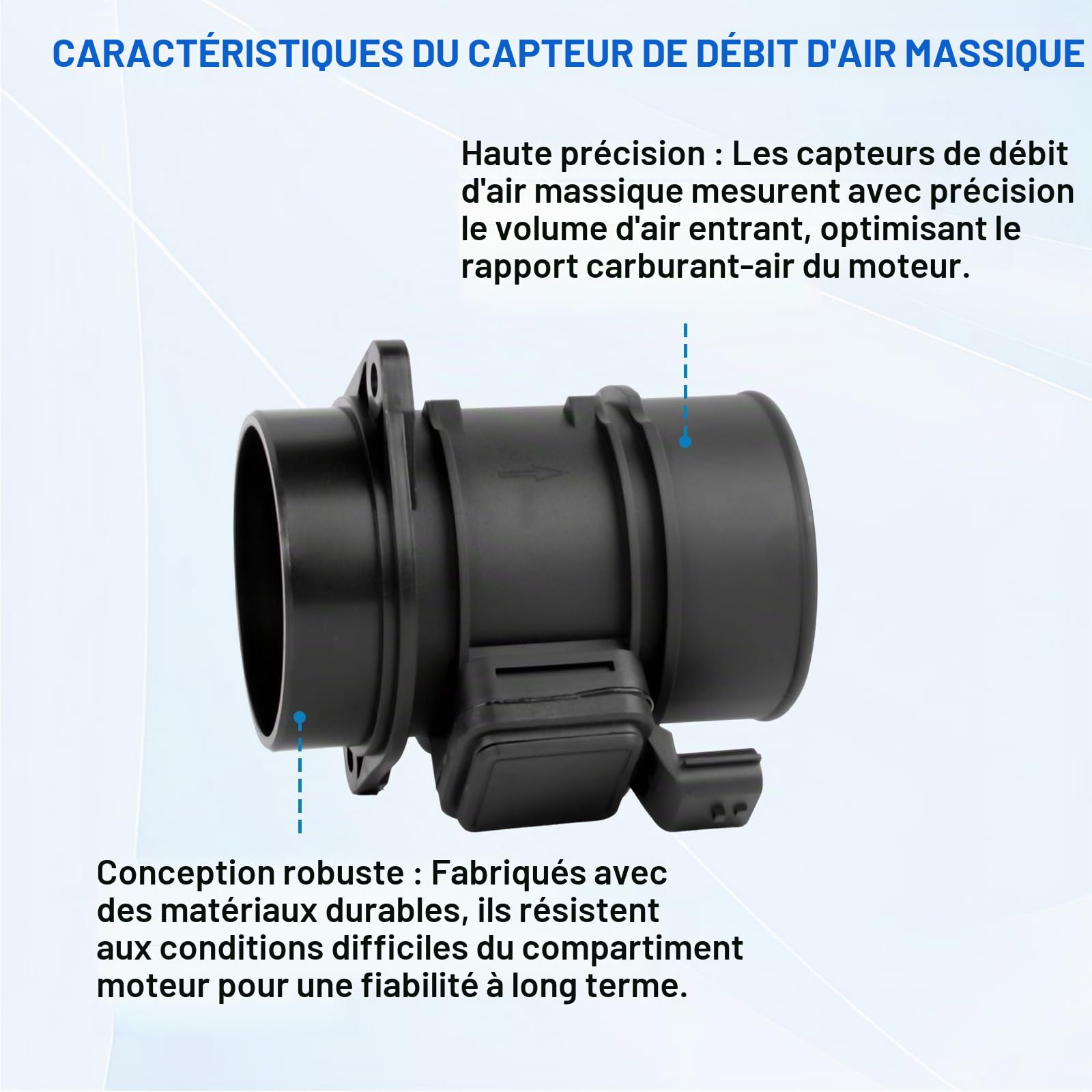 Capteur de débit d'air MAF 4 broches compatible avec Dokker Duster Logan Qashqai Juke Twingo Clio Megane Fluence Remplacement pour 8200682558 5WK97021