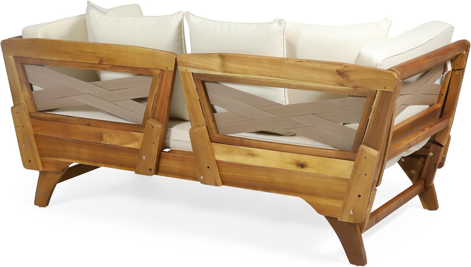 Serene Daybed with Acacia Wood Frame, Fabric Cushions, Slatted Design, Water-Resistant Cushions, Expandable, Full Size, Teak, 65.00W x 30.50D x 27.25H in