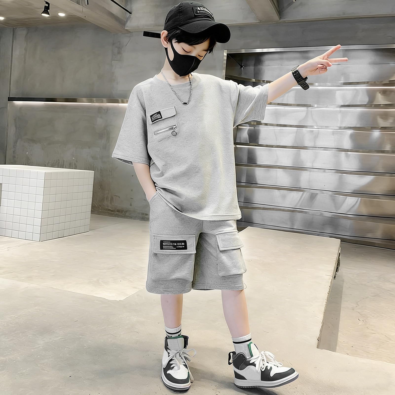 Niños Conjunto Deportivo de Verano Chándal Transpirable Conjunto Informale 2 Piezas Camiseta de Manga Corta + Pantalones Cortos