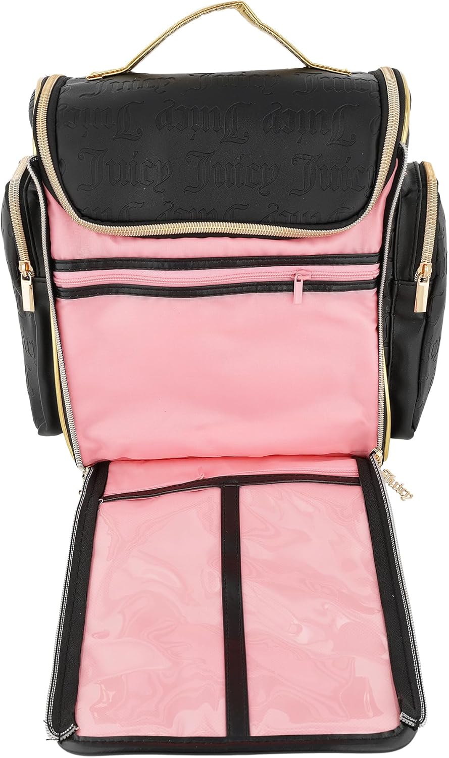 Juicy Couture Black Makeup Bag Cosmetics Organizer Travel Essentials Hanging Side Zip Pockets