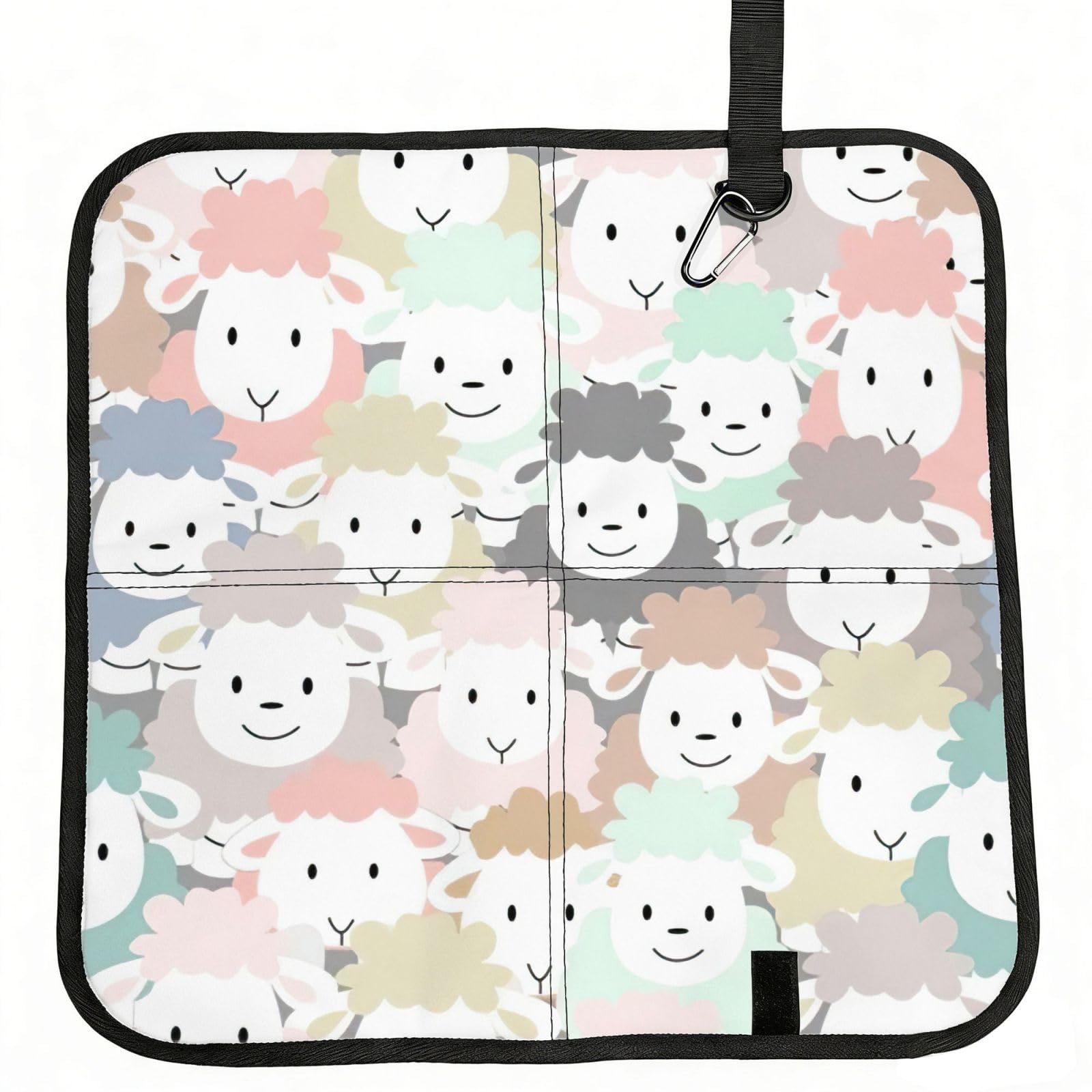bghdfa Cute Colorful Sheep Cartoon Pattern Print Outdoor Sitting Mat Waterproof Oxford Cloth Seat Cushion Folding Foam Camping Seat For Picnic