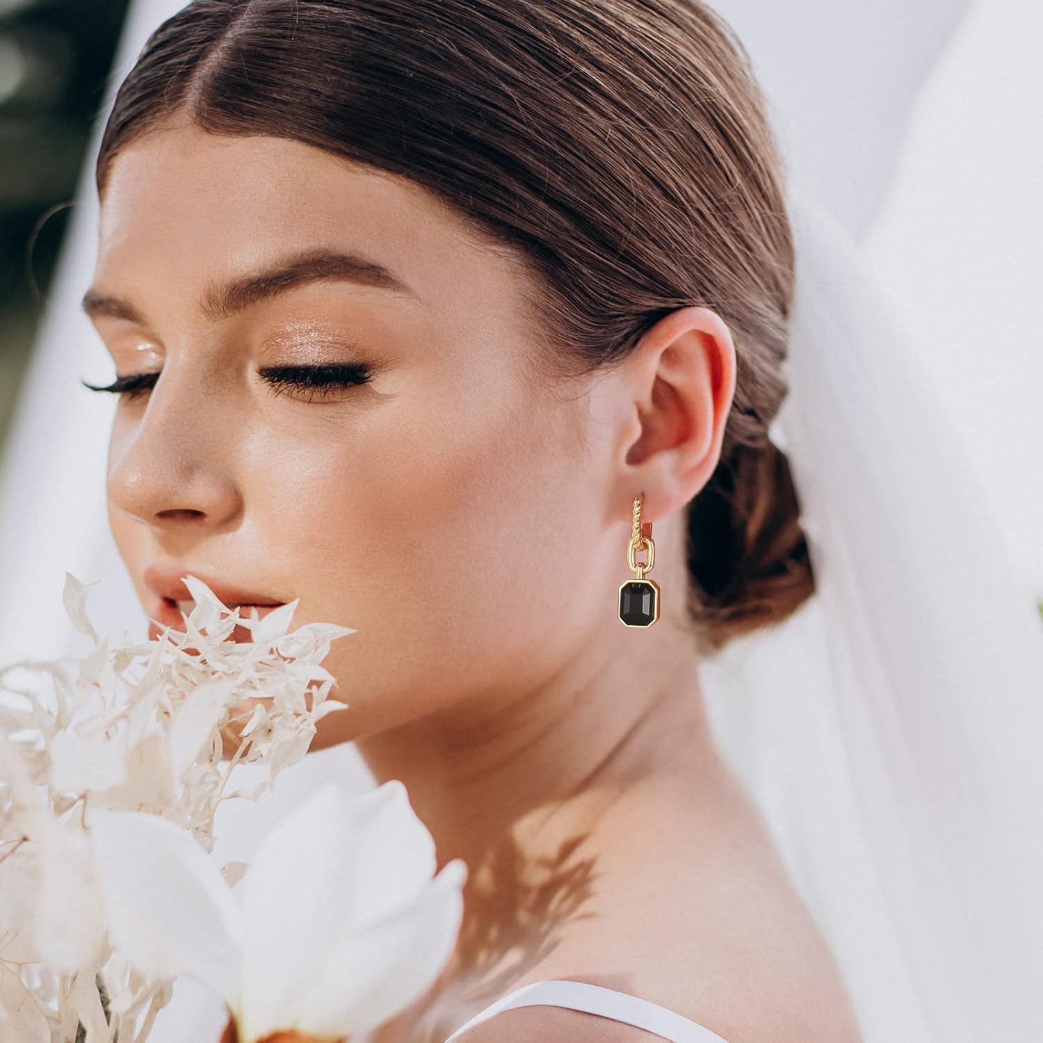 Birthstone Crystal Dangle Drop Earrings, 18K Gold Plated Huggie Hoop Hypoallergenic Earring Jewelry Gifts for Women - Image 4