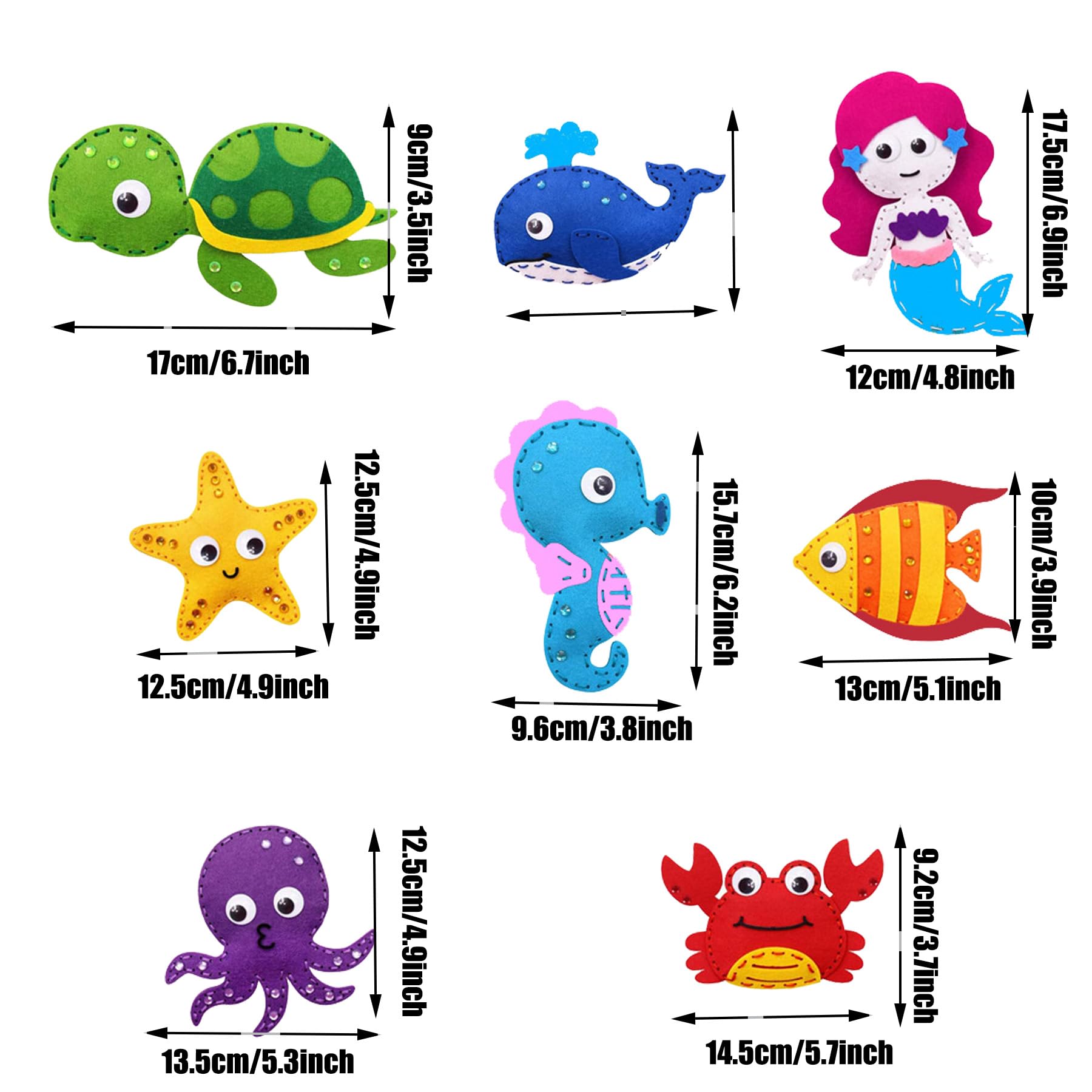 Allazone - Kit De Costura Para Niños Con 14 Animales Marinos De Fieltro - Manualidades De Coser Para Principiantes - Regalo DIY