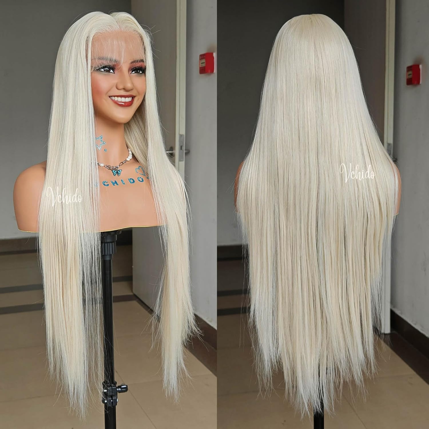 613 13x6 Glueless HD Transparent Lace Front Wig 32 Inch Platinum Blonde Lace Frontal Wig With Baby Hair Synthetic Long Straight Lace Front Wig