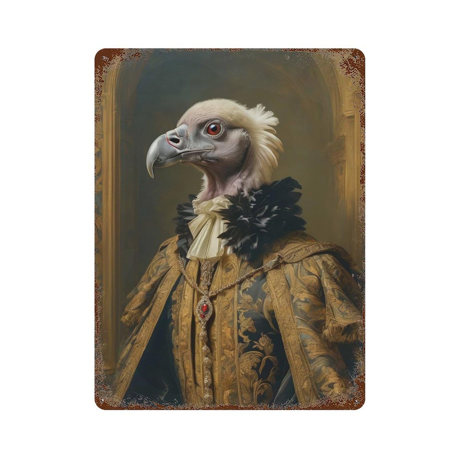 Vulture in Royal Attire Vintage Metal Tin Sign 15.7"x11.8", Farmhouse Wall Decor for Garage, Bar And Workshop Decor