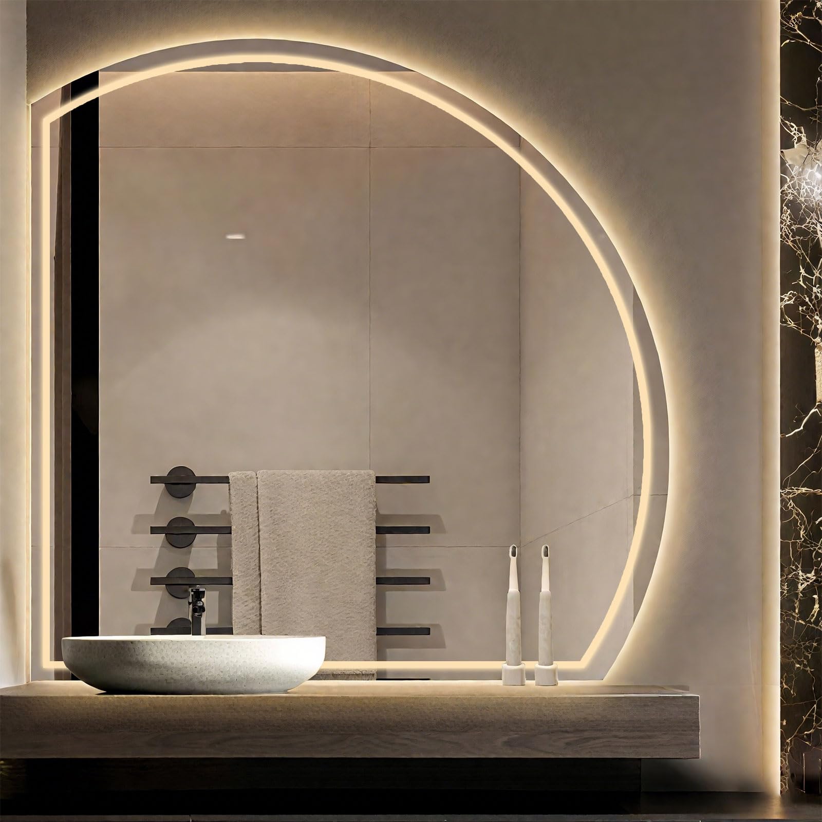 FGXHHS LED with Lights, Anti-Fog Backlit Vanity - 3 Color Temperature (3000K-6500K), Dimmable, Shatterproof Tempered Glass, Waterproof, Memory Function, Frameless Design