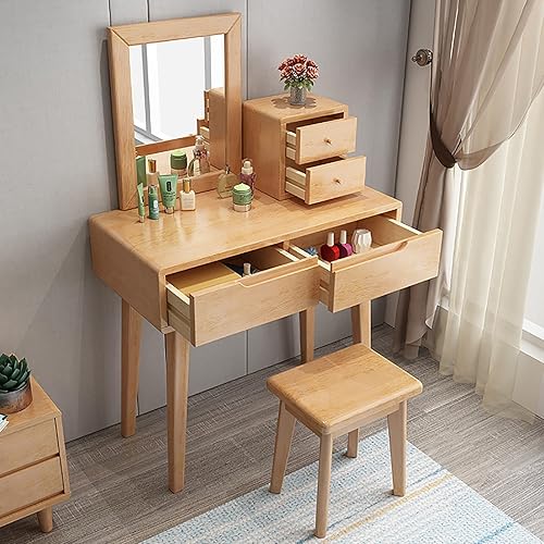 Miniatura 13 de Escritorio de tocador con espejo, juego de mesa de maquillaje con taburete acolchado y cajón, mesa de cosméticos, tocador de maquillaje pequeño para