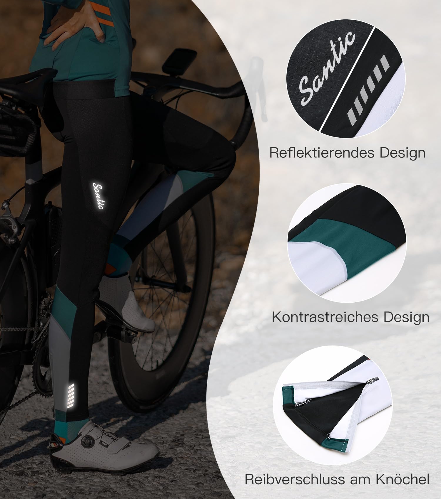 Santic Hiver Longues Pantalon Cycliste Femme Rembourré Polaire Fleece Leggings de Vélo Collants de Cyclisme VTT Respirant Noir Rose
