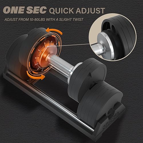 Miniatura 5 de SNODE AD80 Drop Proof 80 lbs Adjustable Dumbbell Set -Adjustable Weights with Cast Iron Plates and Cradle, Knurled Handle, Fast Adjust, Compact Home