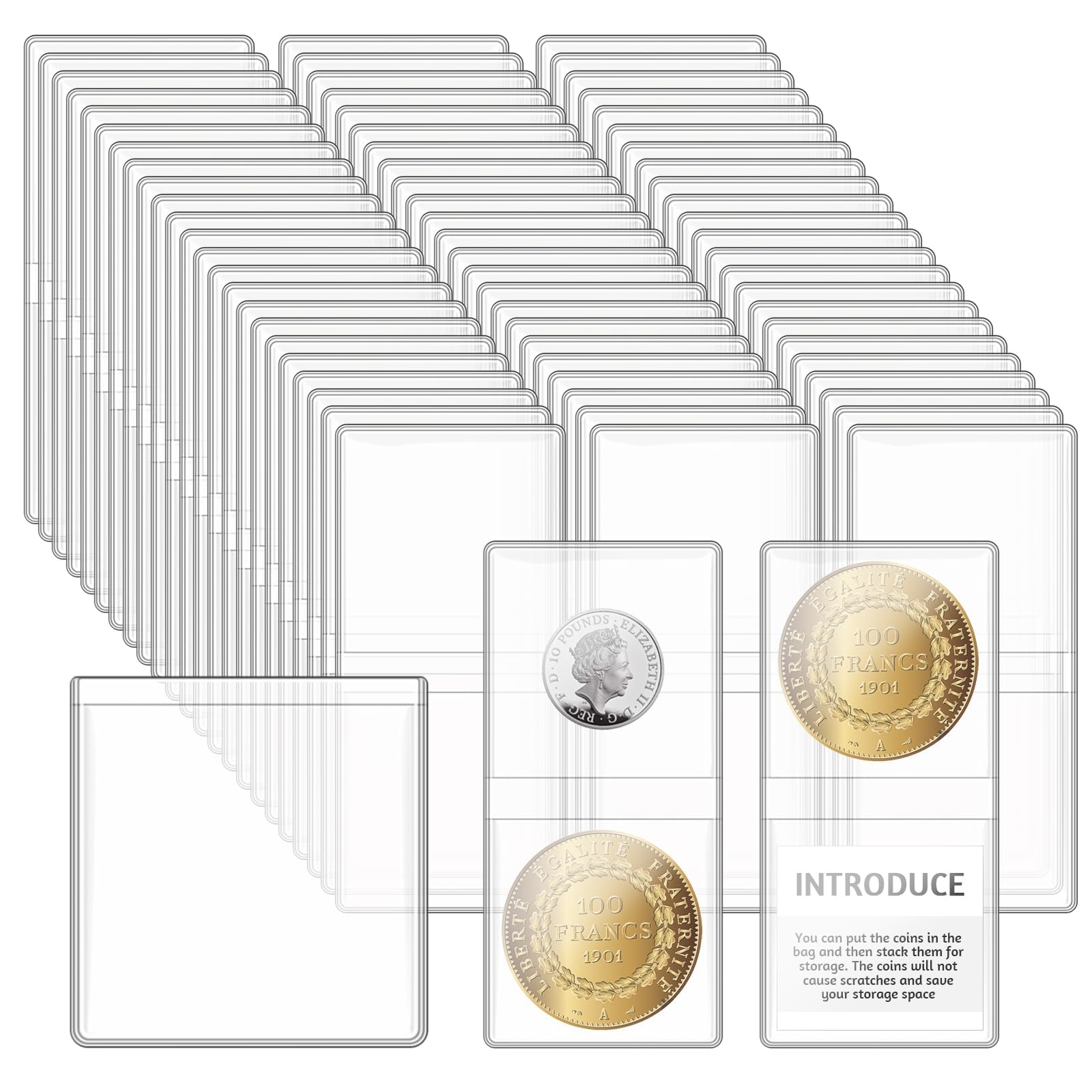 Clear Plastc Con Holders Wallets Pockets Storage For 50p, £1, £2, £5 - Foto 3