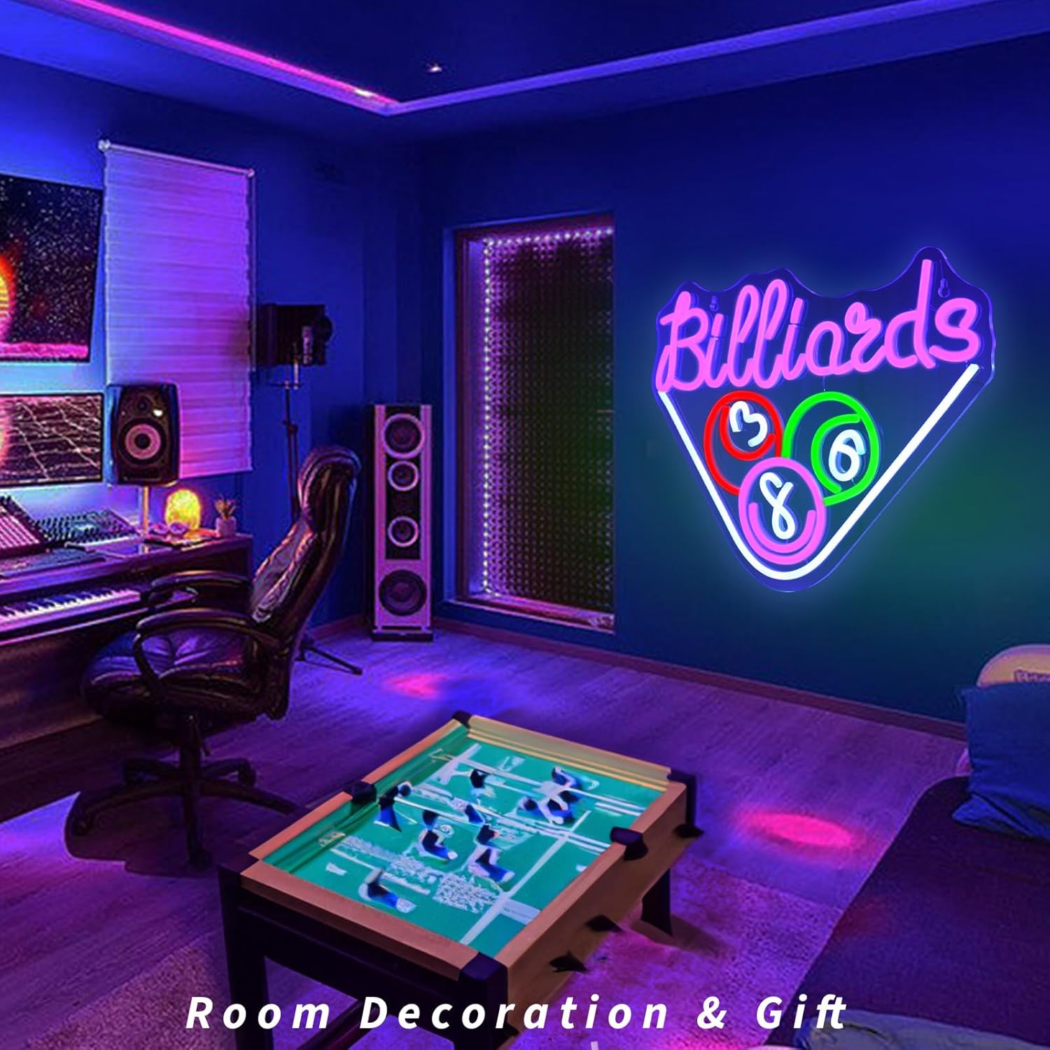 Billiards Neon Signs for Wall Decor Purple LED Light Sign for Preppy Room Decor Light Up Sign for Game Room Birthday Party Decoration USB Powered - Image 7