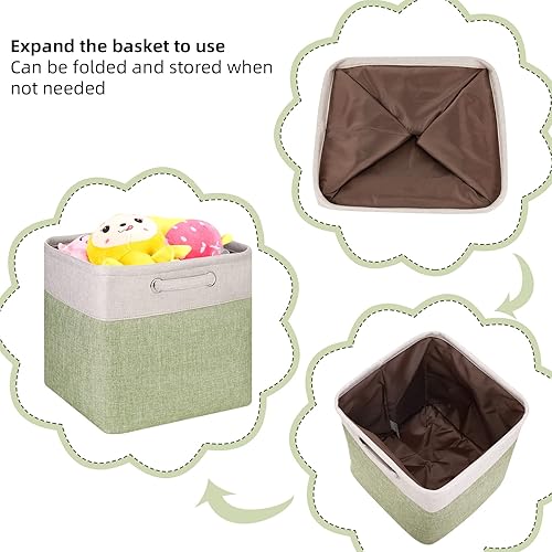 Miniatura 5 de Cubos de almacenamiento de 13 x 13 pulgadas, paquete de 3 cubos de almacenamiento verdes de 13 x 13 x 13 pulgadas con asas, cubos de almacenamiento