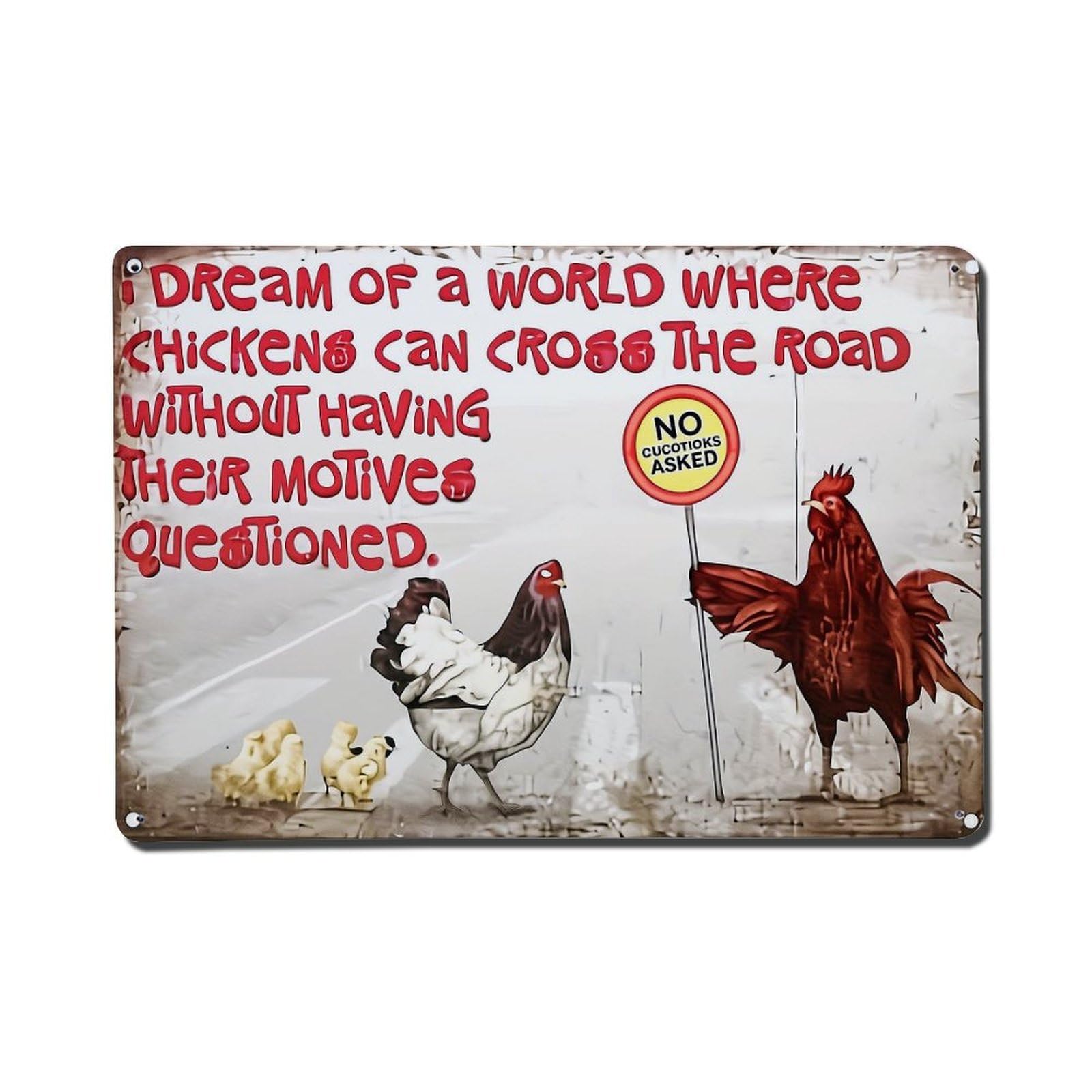 Chickens Cross Road Sign Art Metal Tin Sign Plaque