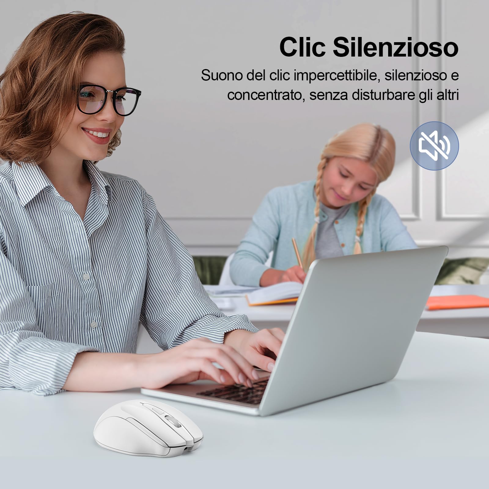TECKNET Mouse Bluetooth Ricaricabile, Multi-dispositivo Mouse Wireless Silenzioso (Tri-Mode: BT 5.0/3.0 + 2.4G), 4800 DPI Mouse Ergonomico Portatile per Laptops, Mac OS, Android, Windows