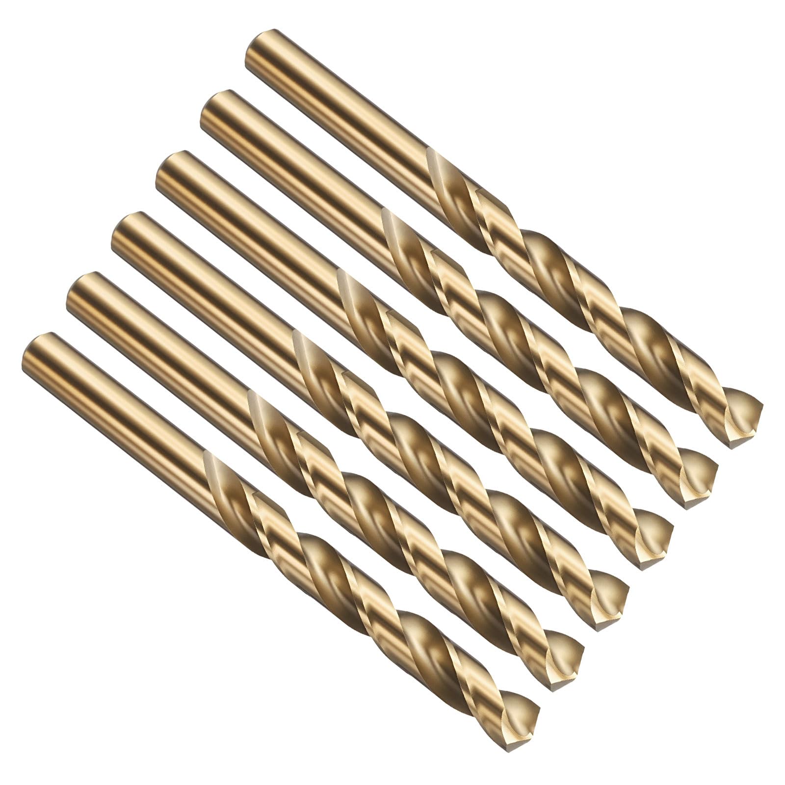 PATIKIL 13mm Drill Bit, M42 8% Cobalt High-Speed Steel Jobber Straight Shank 135ยฐ Gold Finish for Hard Metal High-temperature Titanium Alloy - 6 Pack