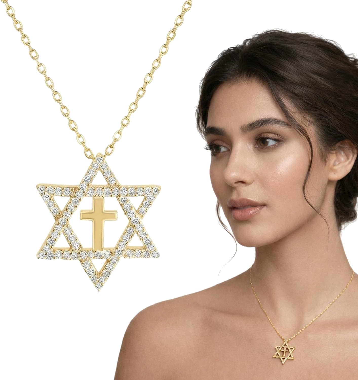 Alef Bet by Paula Star of David and Cross Sparkling Necklace - Image 8