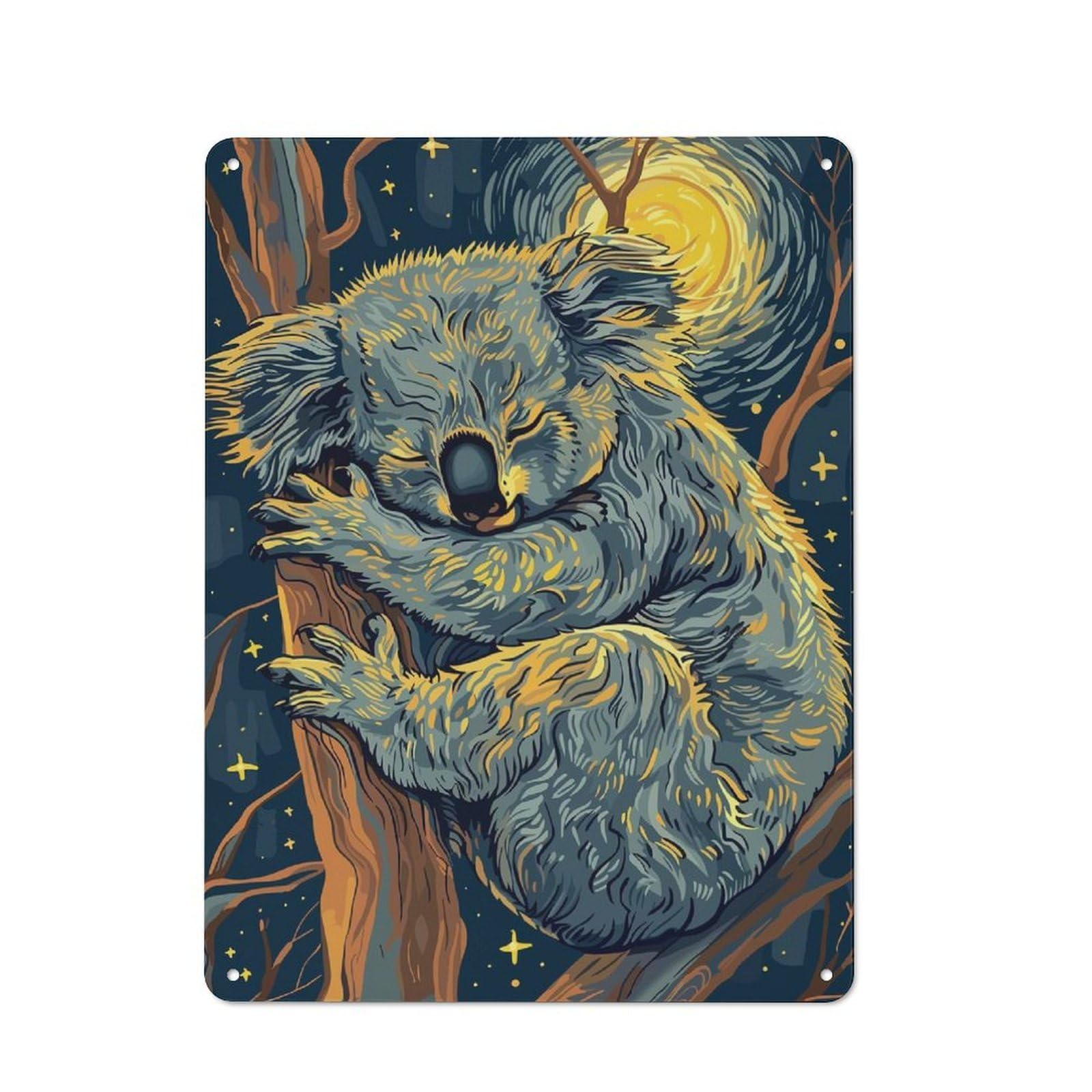 Junmoney Sleeping Koala In Starry Night Tin Wall Plaque 40X30cm With For Guest Room Or Hallway, For Metal Sign Collectors, For Garage And Workshop Walls
