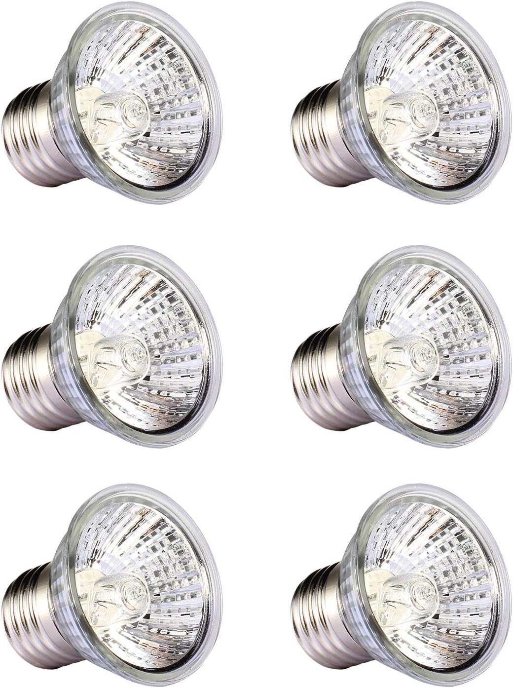 6-Pack 50W UVA/UVB Reptile Light Bulbs - E26/E27 Base, 110V Full Spectrum Sun Lamp For Turtles, Lizards