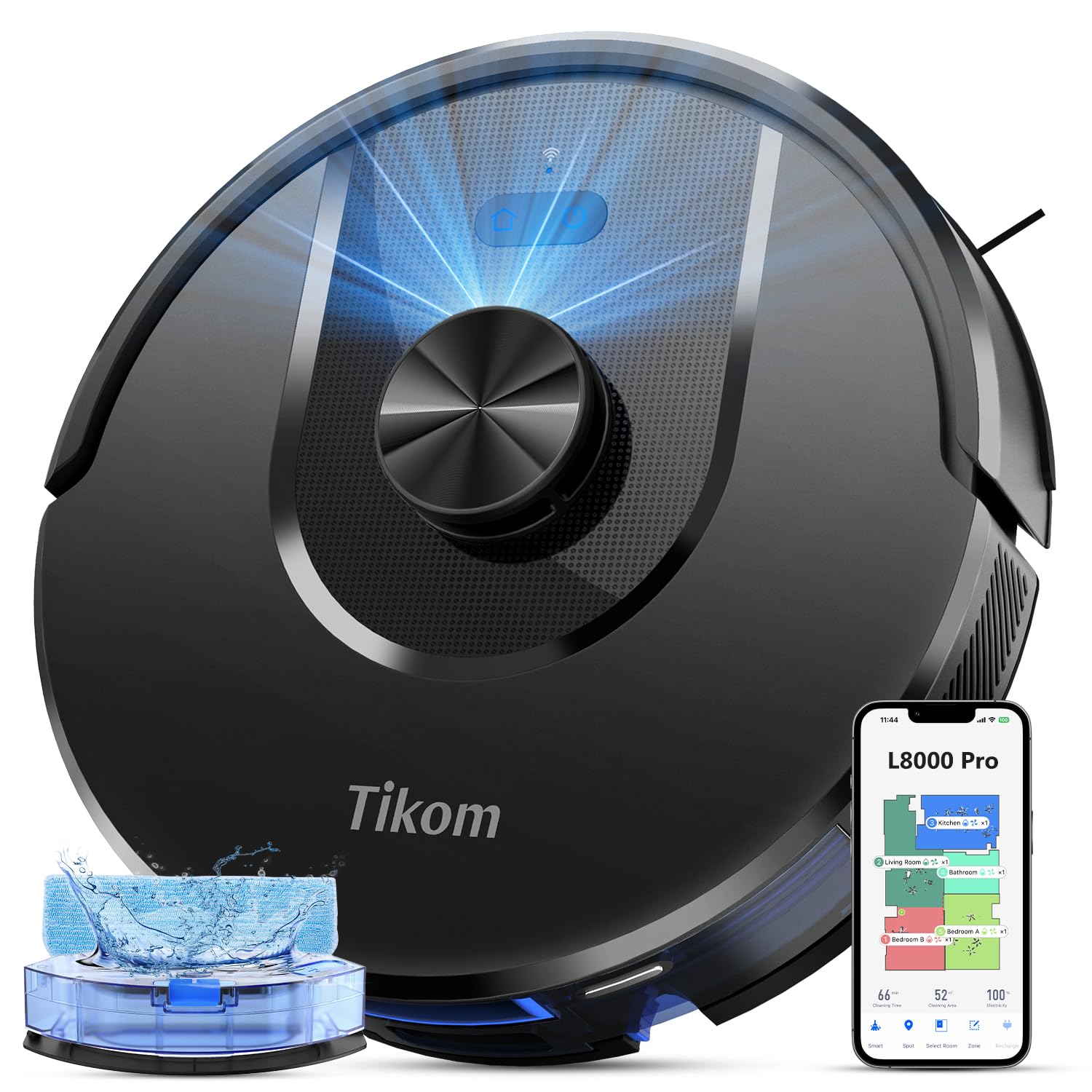 Tikom Saugroboter mit Wischfunktion, 6000Pa Staubsauger Roboter mit LiDAR Navigation, 150Min Max, APP Steuerung, 14 No-Go-Zonen, Saug und Wischroboter für Tierhaare, Teppiche und Hartboden(L8000 Pro)