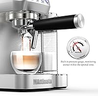 Vista 3 de MAttinata Cafetera de capuchino con espumador de leche automático, máquina de café espresso compacta con medidor de presión, cafetera de capuchino