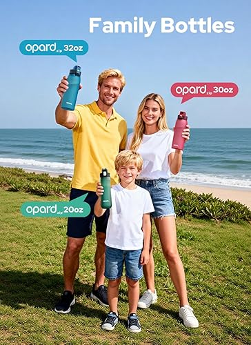 Miniatura 8 de Opard Botella de agua de plástico de 32 onzas apta para lavavajillas, tapa abatible a prueba de fugas, Tritan sin BPA, botella de agua deportiva