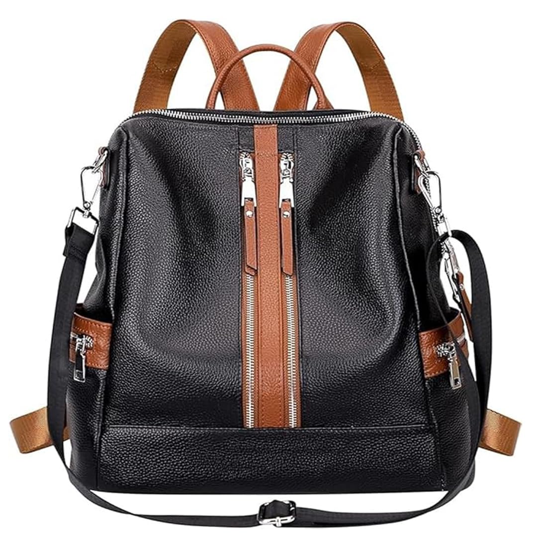 redlicchi Women's Fashion Backpack Handbags and Shoulder Bag PU Leather Travel bag Vegan Leather Girl's Travel Casual Collage Backpack(black tan)-picture-54
