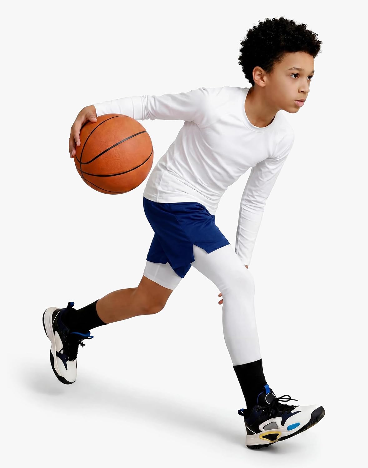 MIVEI Youth One Leg Compression Tights & Shirts Boys Athletic Legging Sets | Girls Quick Dry Long Sleeve Crewneck Undershirt 2 Piece Compression Pants & Tops, Sports Base Layer for Basketball Baseball