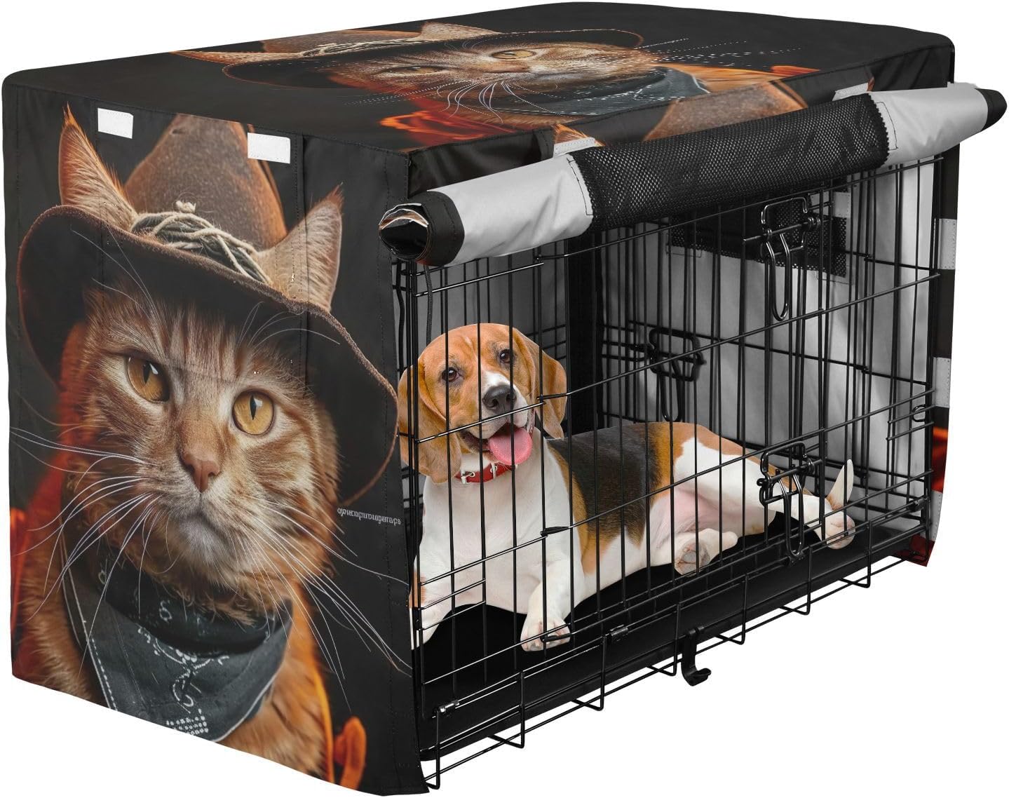 Cat Funny Cute Animal Dog Crate Covers Roll-up Side Panels, Covers for Pet Crates, X-Large