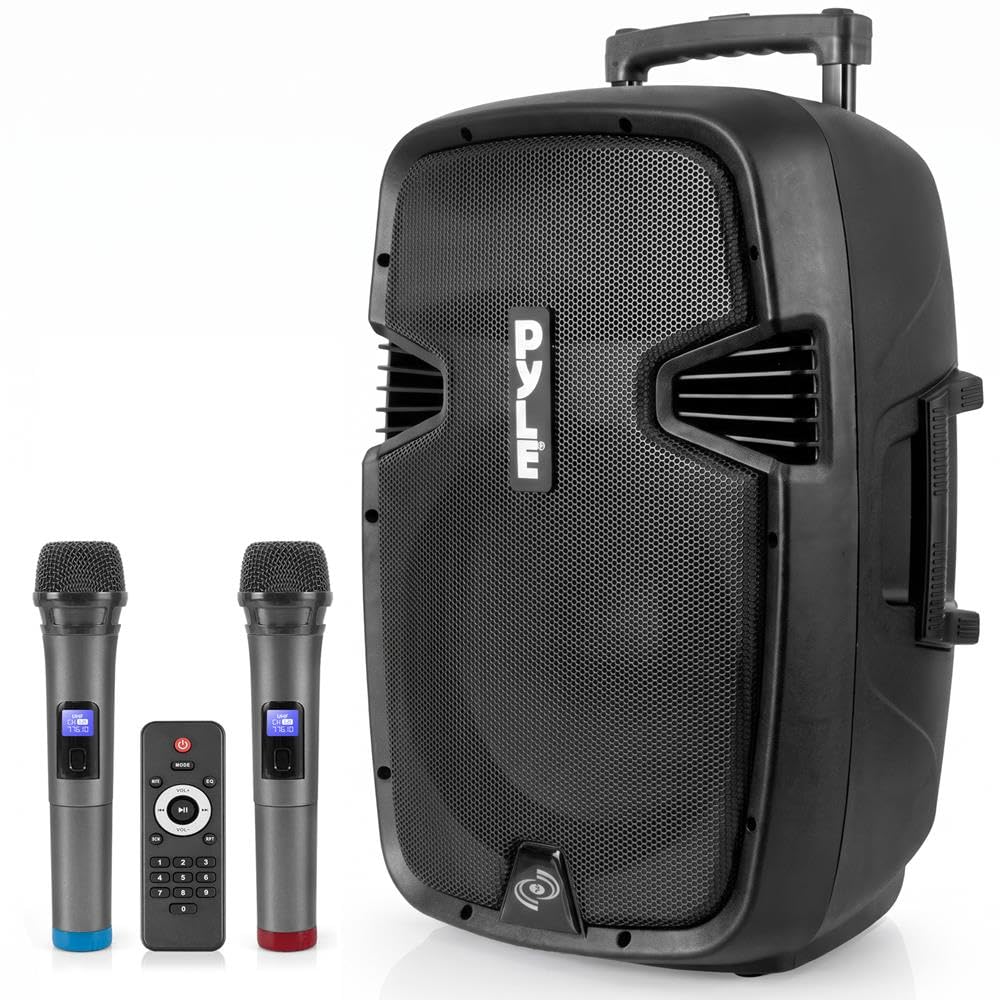 Pyle Altoparlante PA portatile wireless, altoparlante Bluetooth 1000W, subwoofer da 12", doppio sistema PA ad alta potenza, audio a 2 vie, include microfono wireless, ingresso USB/SD, per uso esterno