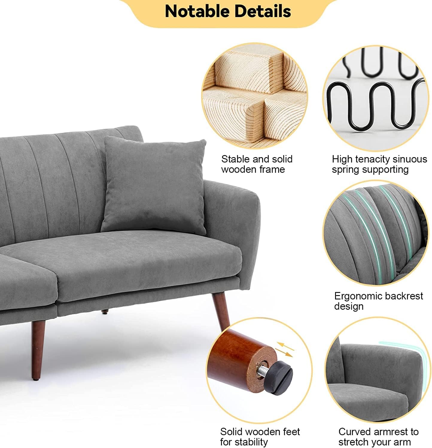 Buy ToolFree Assembly Convertible Futon Sofa Bed, Modern Linen Split