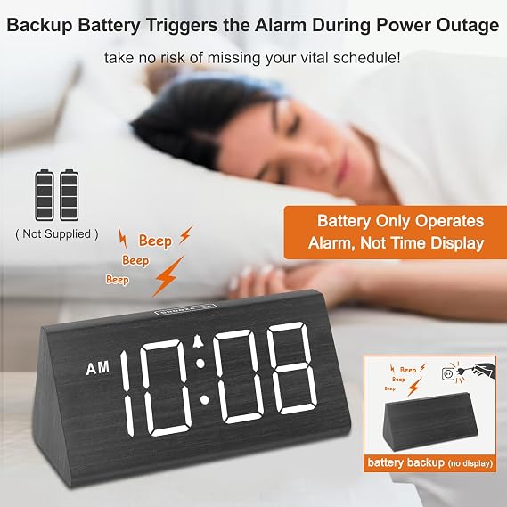 DreamSky Wooden Digital Alarm Clock + Small Alarm Clock with Night Light