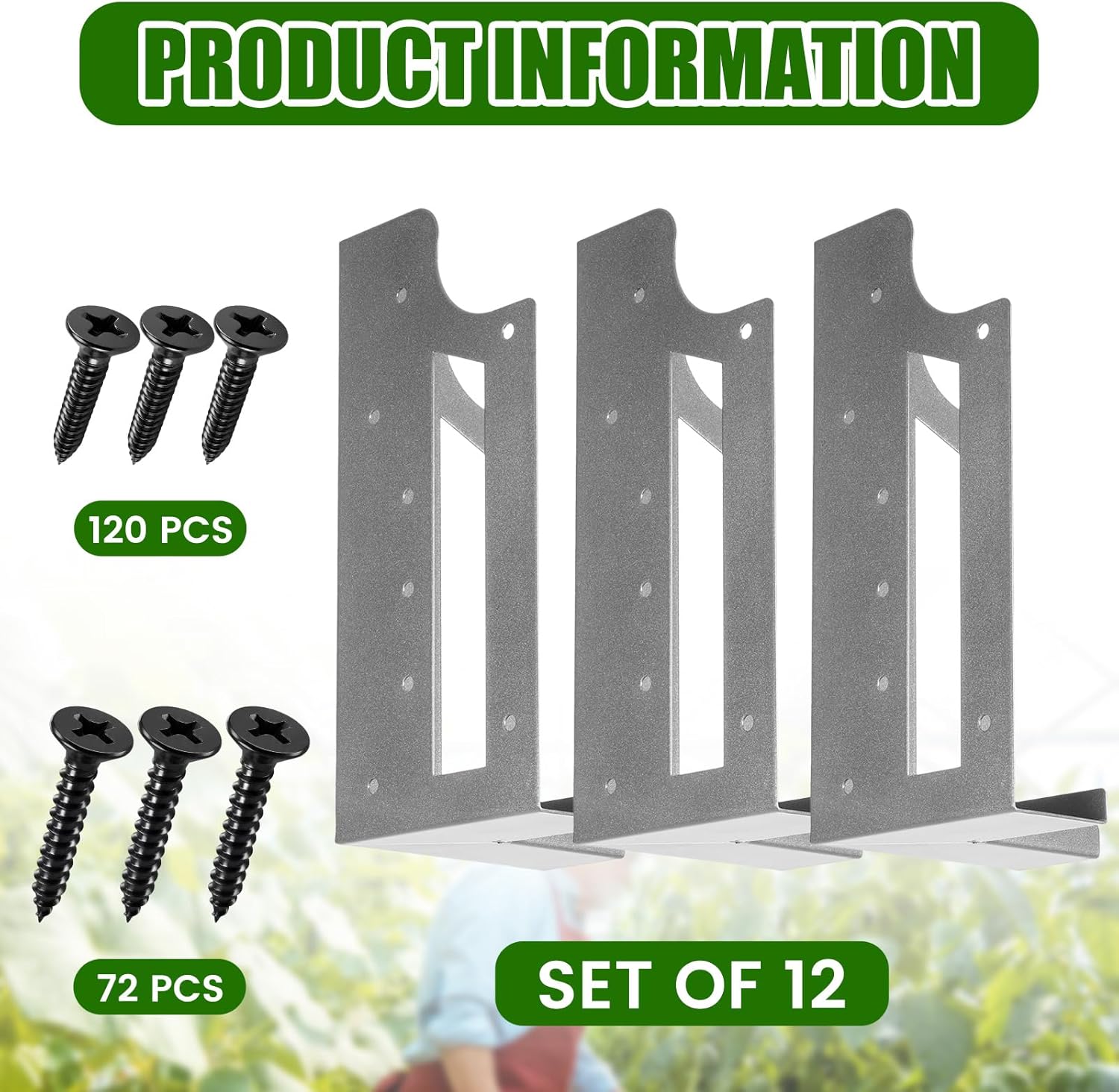 MorningRo 12 Pack Raised Garden Bed Corner Brackets with Securing Lip Fits Lumber up to 2" x 12" Metal Garden Corner Bracket for Wood Frame Bed 4.7" L x 2" W x 10.5" H (Sliver)
