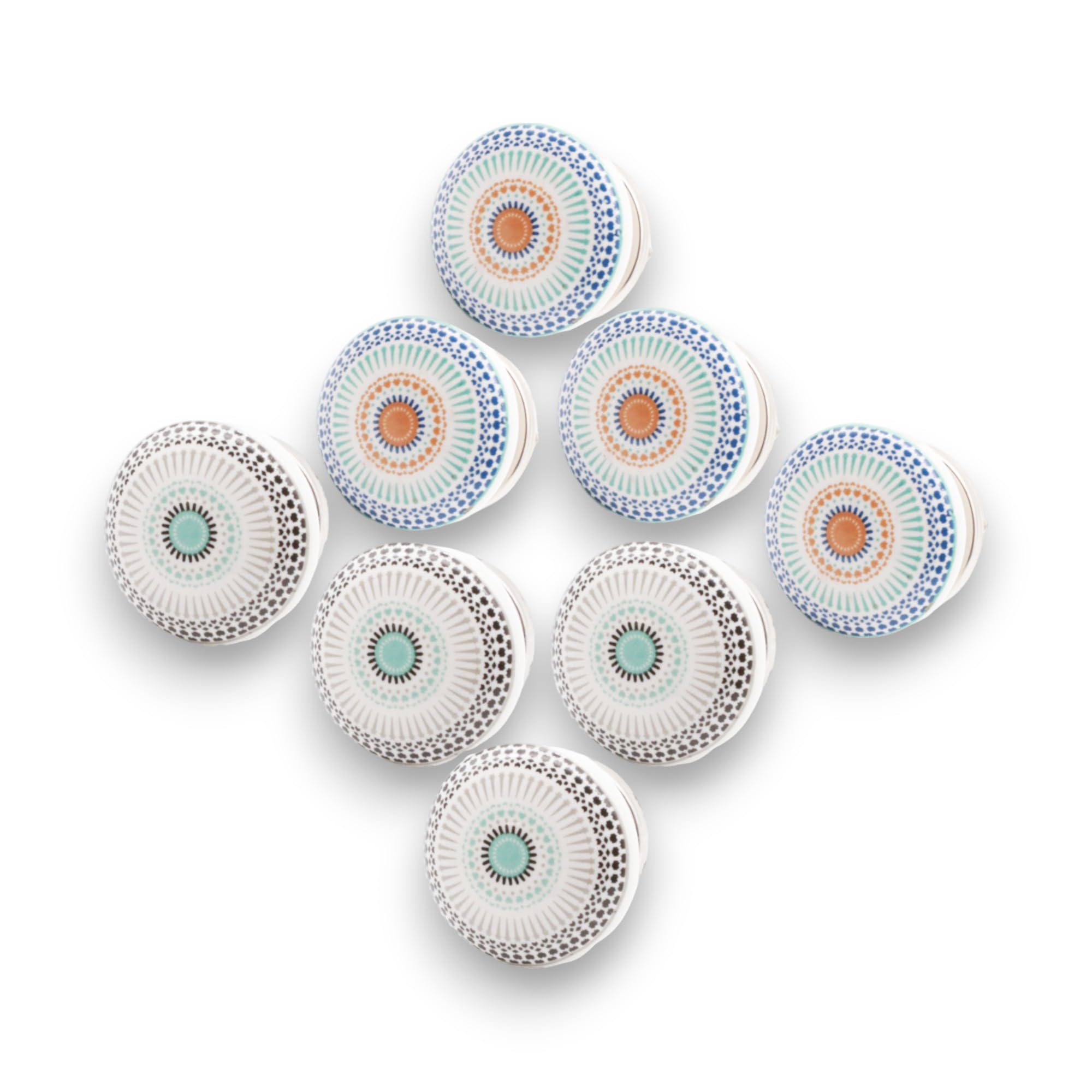 Infinity Decor Pack of 8 Mandala Colourful Ceramic Cupboard Knobs - 40mm Modern Pull Handles for Chest Drawers Wardrobe, Cabinet Door