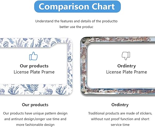 Miniatura 5 de Marco de matrícula con carcasa vintage, marcos de matrícula de caracola azul del océano, marcos de matrícula personalizables, marcos de matrícula de