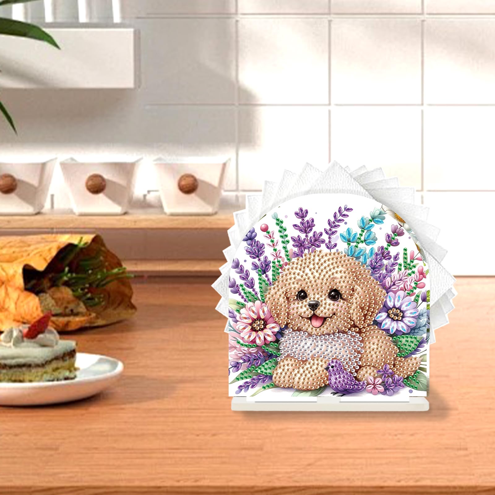 DCIDBEI Diamond Painting Serviettenhalter 15x15 cm Diamant Painting Handtuchhalter für Esstisch im Retro-Stil Malen anch Zahlen Serviettenspender für Restaurants Cafés Küchen Vögel und Vogelkäfige