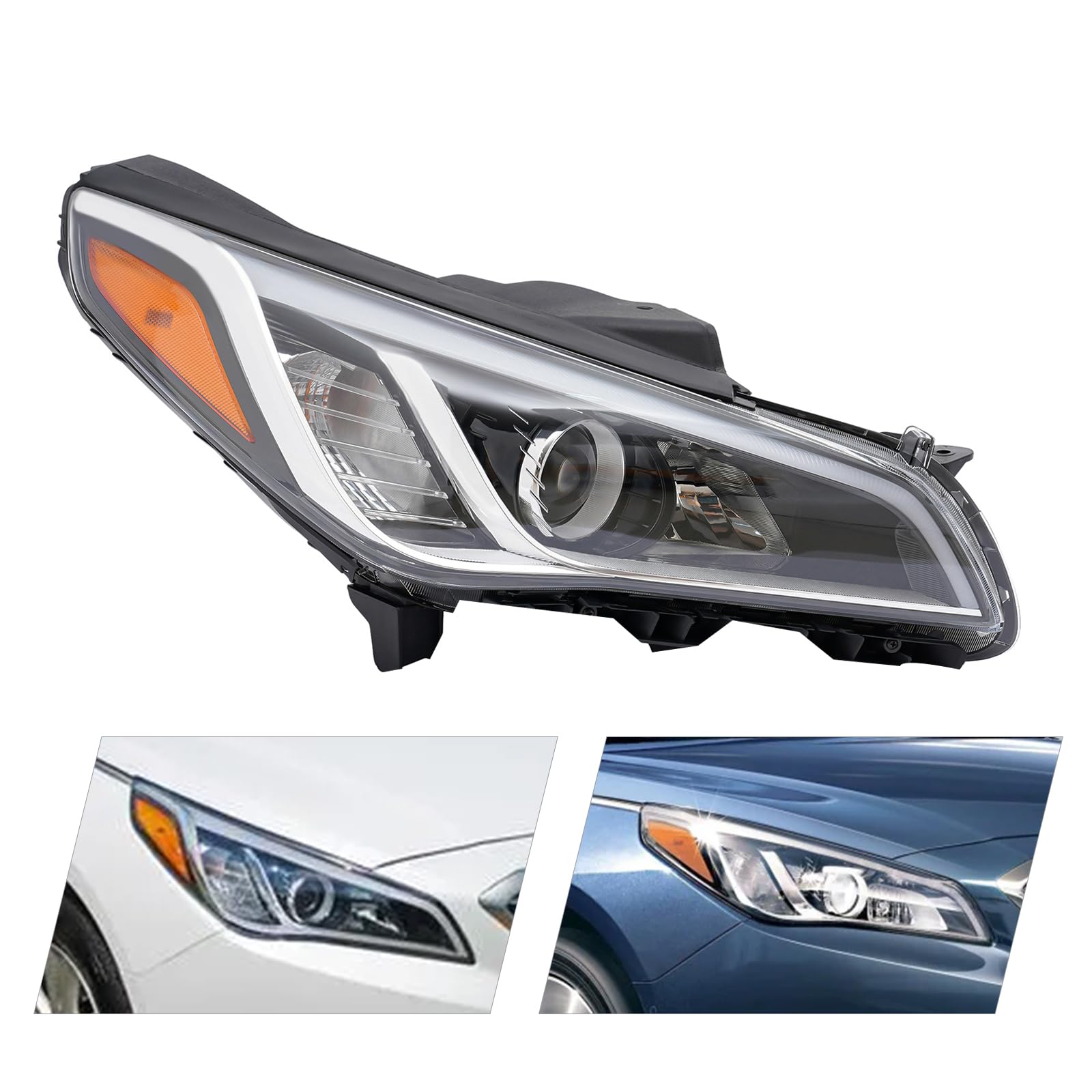 PIAOYUE For 2015 2016 2017 Hyundai Sonata ECO/SE/GL/GLS/Sport Right Side Headlight Halogen Headlamp Chrome Housing Clear Lens (NON -Limited/Ultimate/
